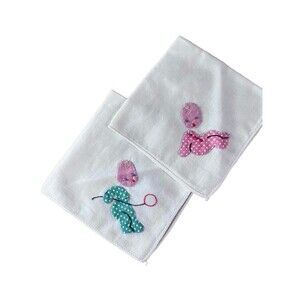 Vintage Set of 2 Applique Hankerchiefs Baby Girl Boy Kitsch 50s Retro Square